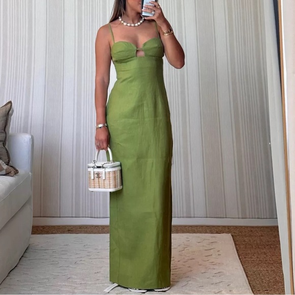 NEW NWT Reformation Malibu Linen Avocado Maxi Dress 12 - Picture 6 of 10